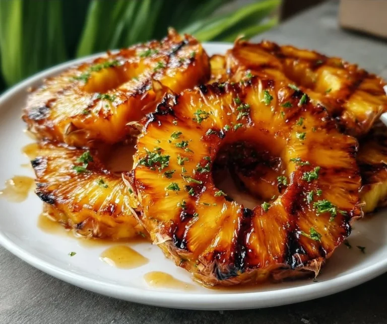 Delicious grilled pineapple slices on a BBQ grill