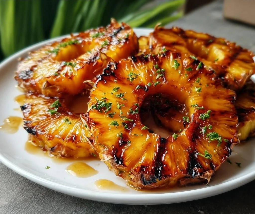 Delicious grilled pineapple slices on a BBQ grill