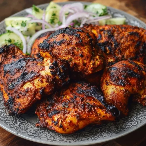 Deliciously grilled tandoori chicken marinated in fragrant spices.