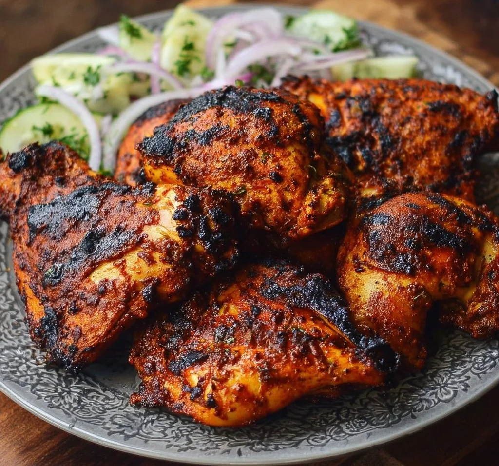 Deliciously grilled tandoori chicken marinated in fragrant spices.