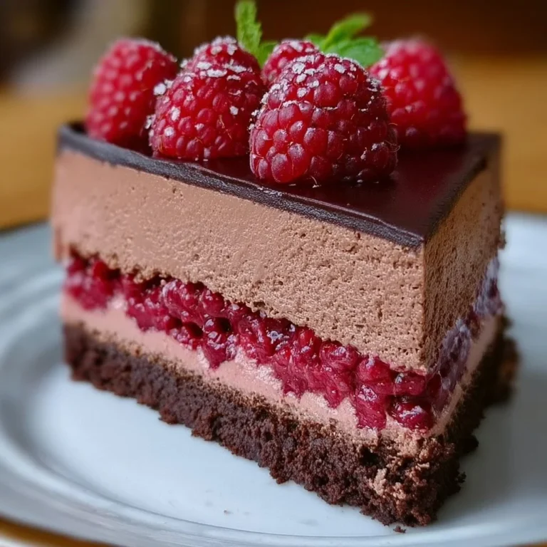 Heavenly Raspberry Chocolate Mousse Cake with rich chocolate and fresh raspberries