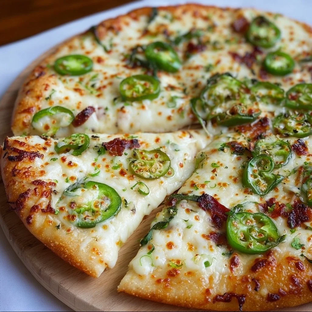 Delicious Jalapeño Popper Pizza topped with cheese and jalapeños