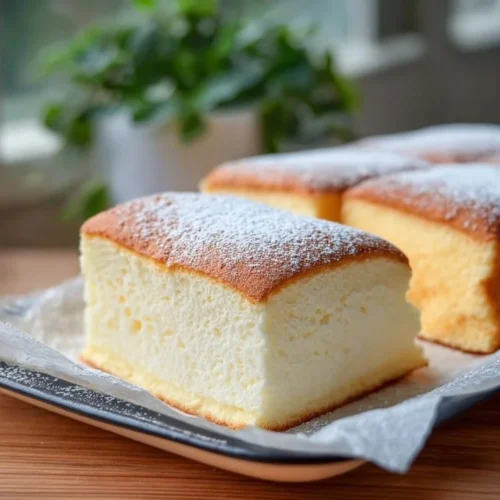 Delicious slice of Japanese Cloud Cake showcasing its airy texture and light flavor.