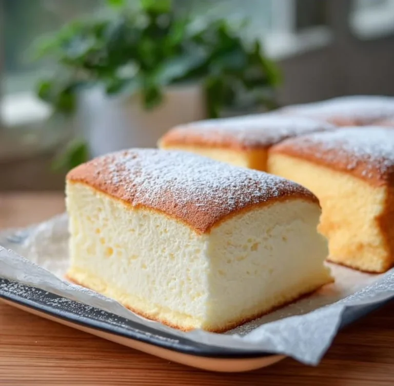 Delicious slice of Japanese Cloud Cake showcasing its airy texture and light flavor.