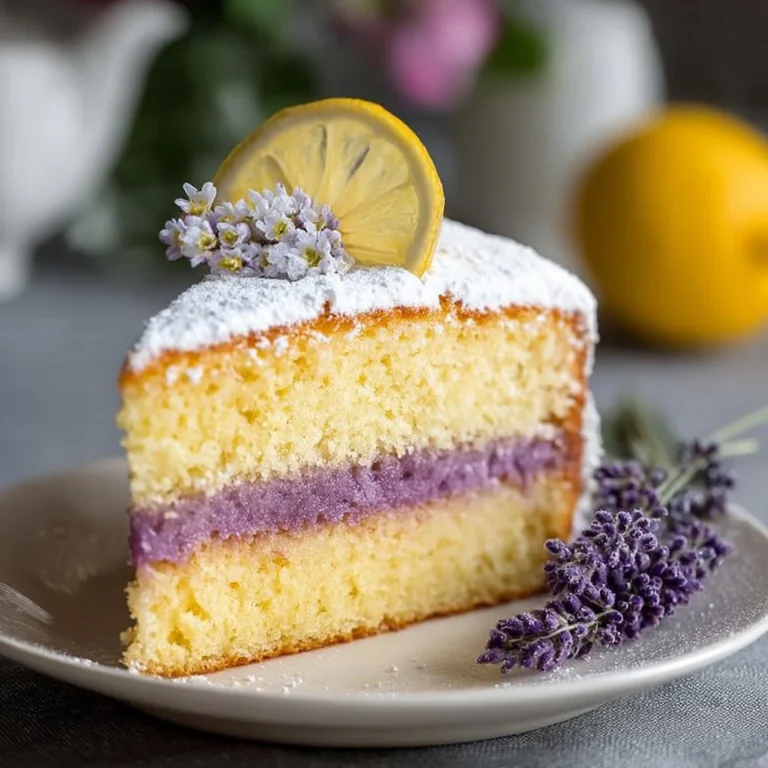 A beautifully crafted Lemon Lavender Cake with decorative lavender and lemon slices.