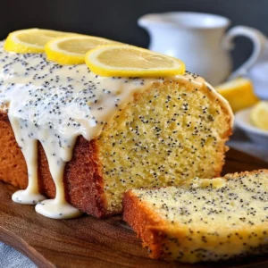 Lemon poppy seed cake with a slice cut out, showcasing its moist texture and poppy seeds