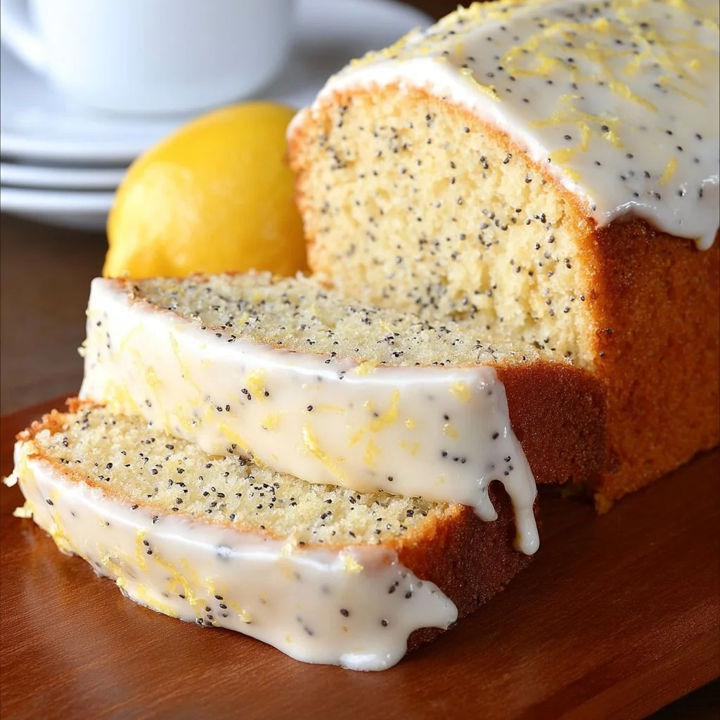 Delicious slice of Lemon Poppy Seed Cake garnished with lemon zest