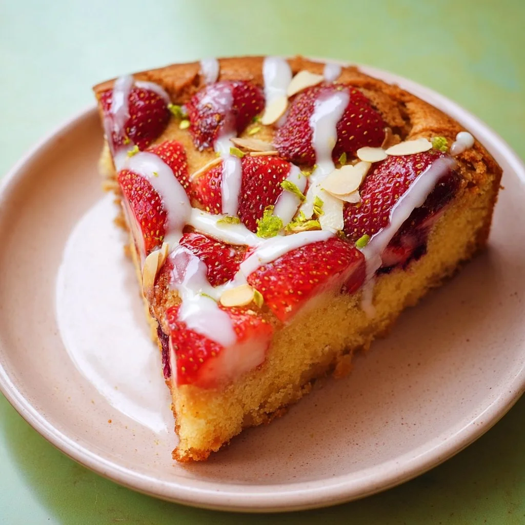 Lime-Scented Almond Cake with Fresh Strawberries & Optional Zesty Glaze