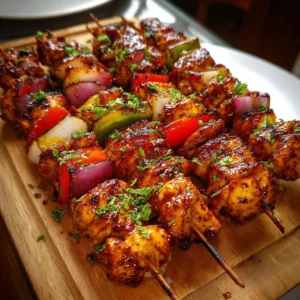 Mexican barbecue chicken skewers grilled on a barbecue