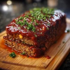 Delicious Million Dollar Meatloaf served with mashed potatoes and green beans