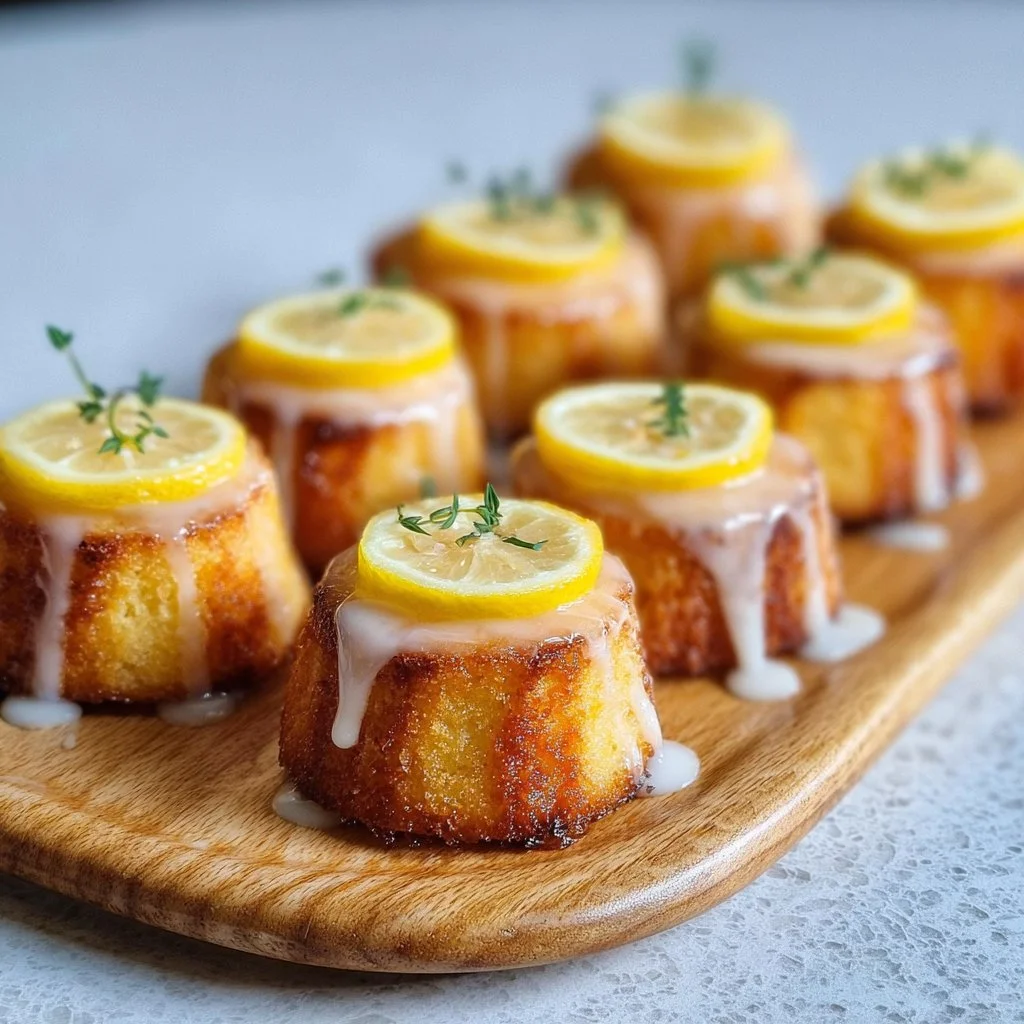 Mini lemon drizzle cakes topped with bright lemon glaze