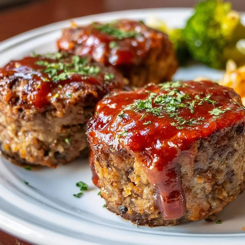 Baked mini meatloaf served with mashed potatoes and greens