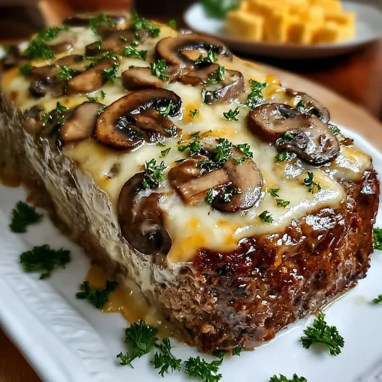 Delicious Mushroom Swiss Cheese Meatloaf served for a family dinner