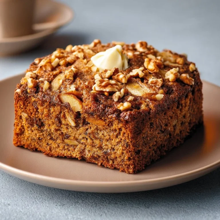 Nutty parsnip, apple, and walnut cake sliced on a plate