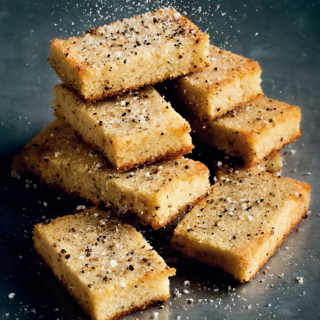 Delicious Olive Oil Black Pepper & Sea Salt Shortbread Squares on a plate