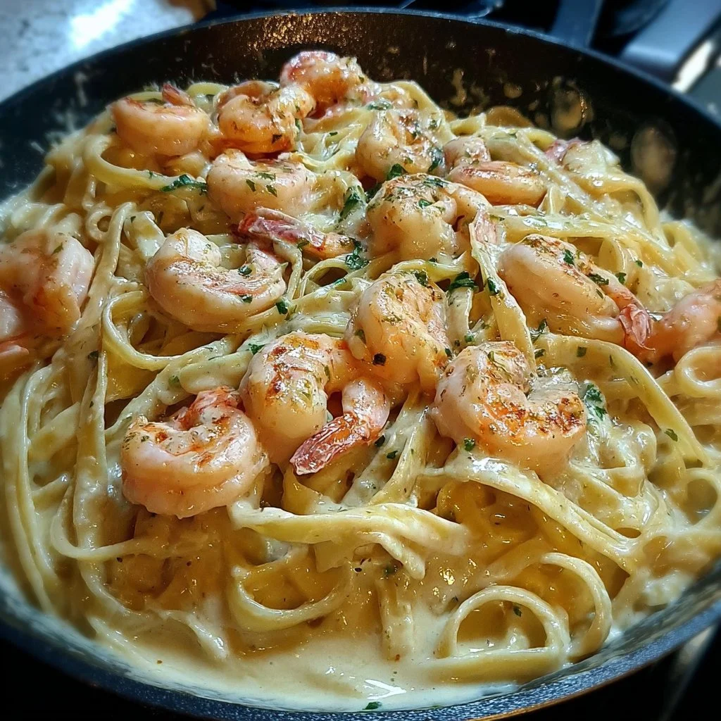 One Pan Shrimp Fettuccine Alfredo
