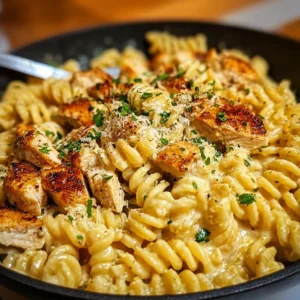 One-Pot Garlic Parmesan Chicken Pasta served in a bowl with herbs and cheese