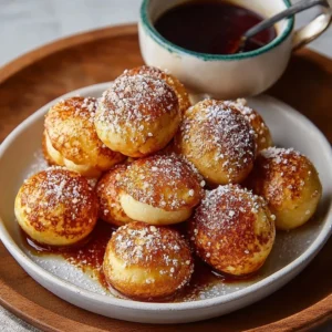 Delicious homemade Pancake Poppers on a plate, perfect for breakfast or snacks.