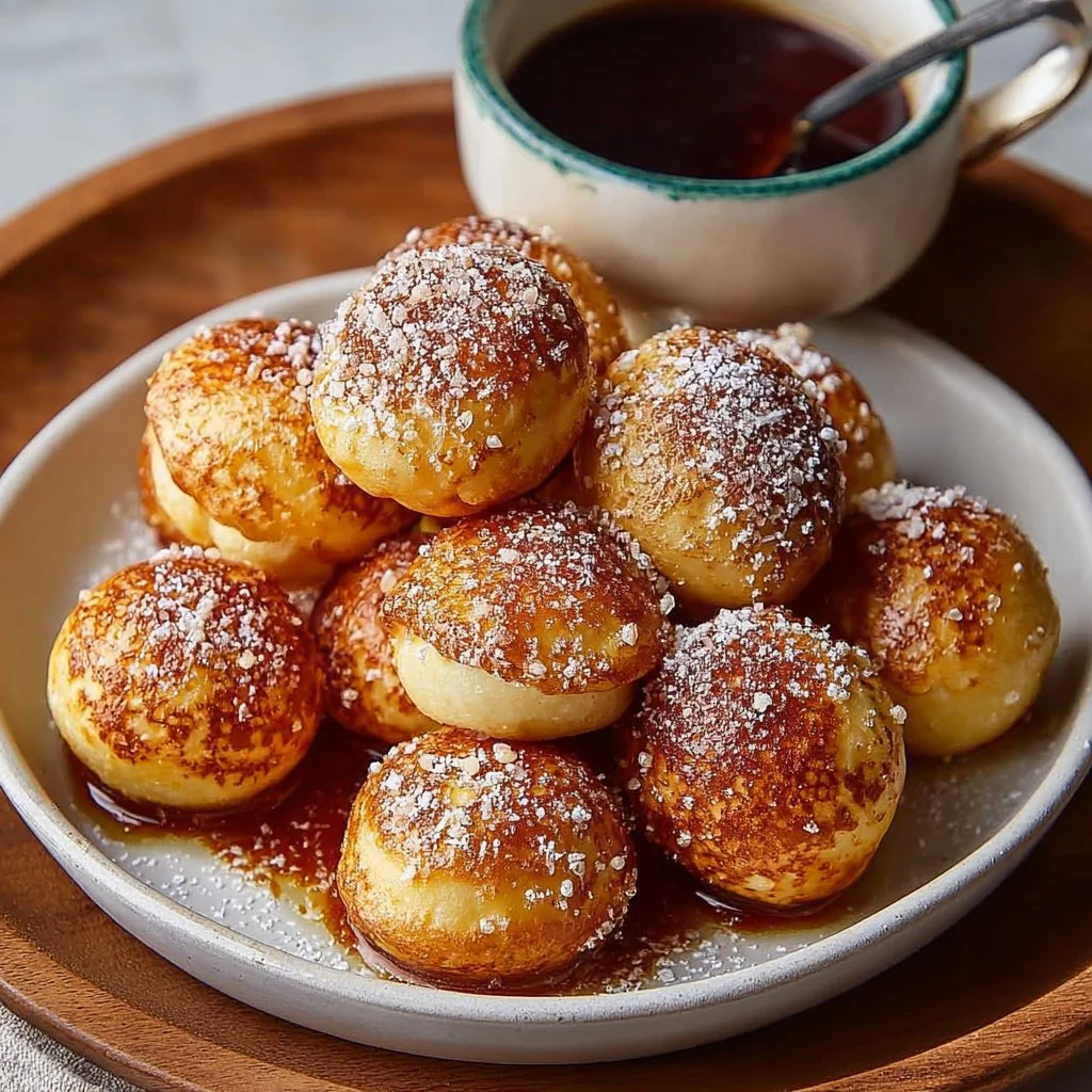 Delicious homemade Pancake Poppers on a plate, perfect for breakfast or snacks.