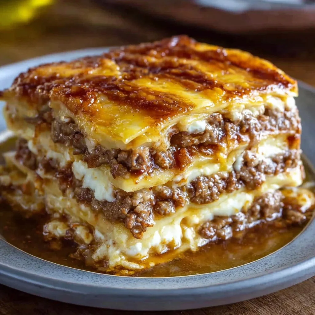 Delicious pancake sausage casserole layered like breakfast lasagna