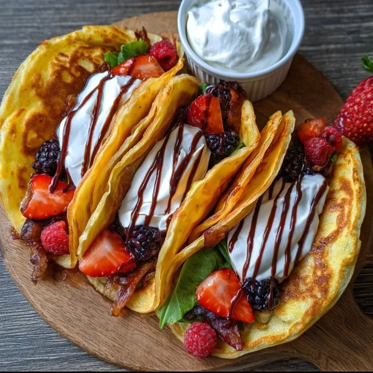 Delicious pancake tacos filled with fresh ingredients and served on a plate.