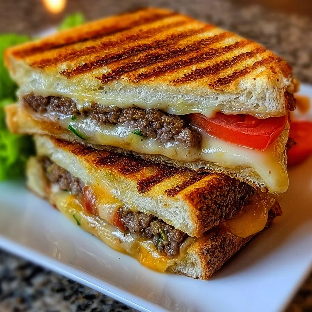 Panini style cheeseburger Panini style cheeseburger