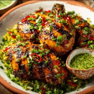 Peruvian Chicken Delicious Peruvian Chicken served with traditional sides and vibrant spices.