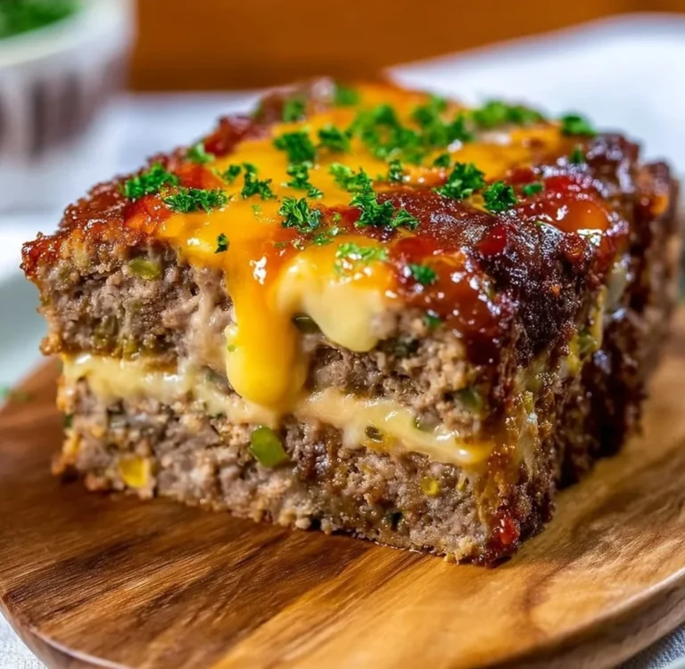 Delicious Philly Cheesesteak Meatloaf garnished with fresh herbs.