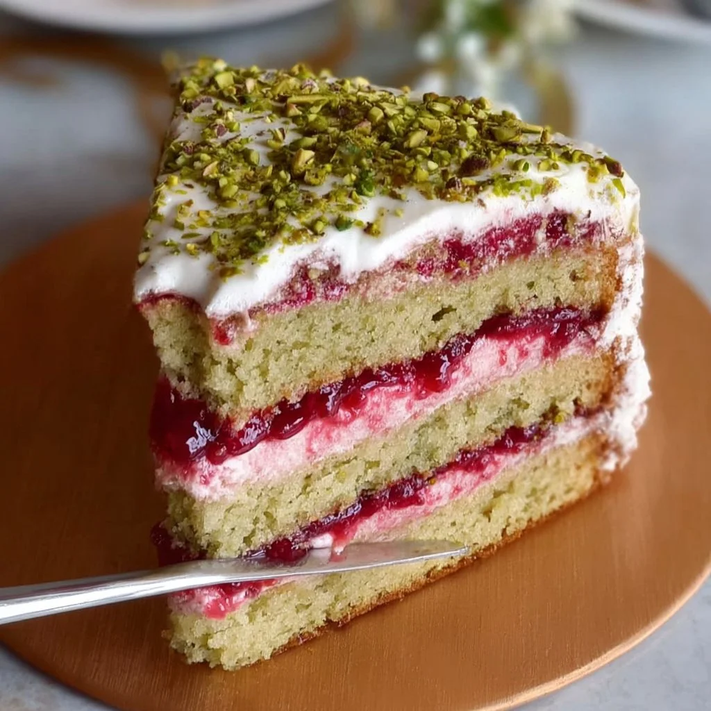 Pistachio Layer Cake with Raspberry Jam