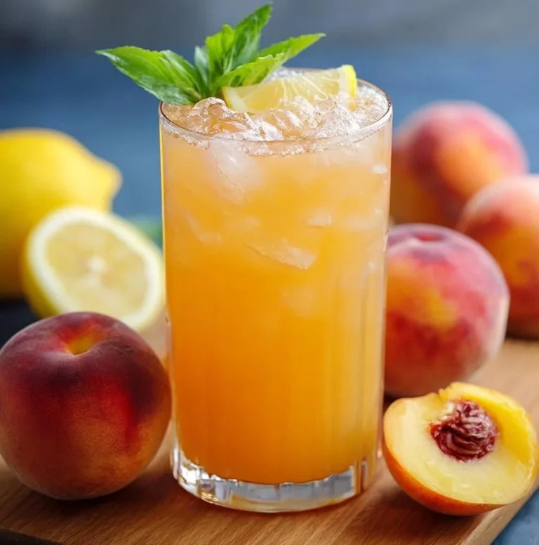 Glasses of refreshing peach lemonade on a sunny table