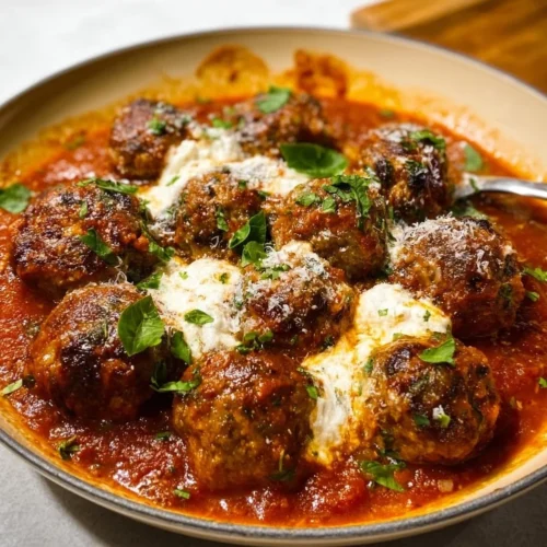 Delicious ricotta meatballs served on a plate with marinara sauce