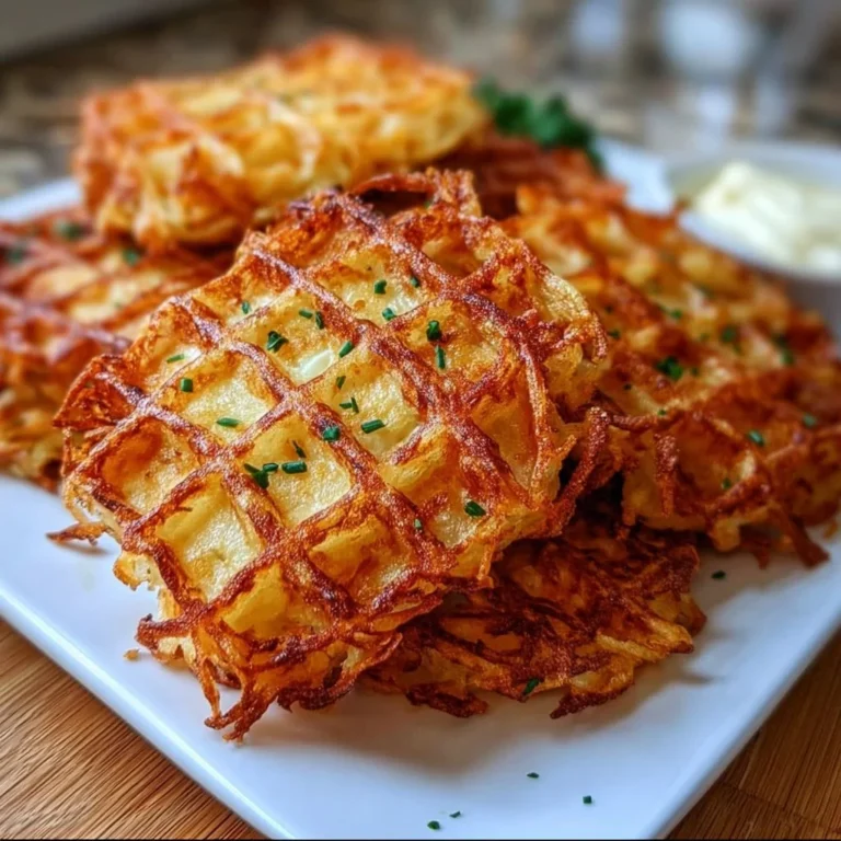 Savory hashbrown chaffles served on a plate with toppings