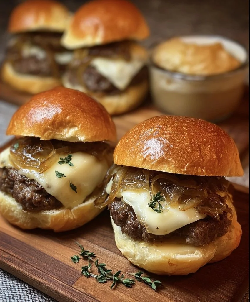 Smash Burger Sliders with Brie & Caramelized Onions Smash Burger Sliders with Brie & Caramelized Onions