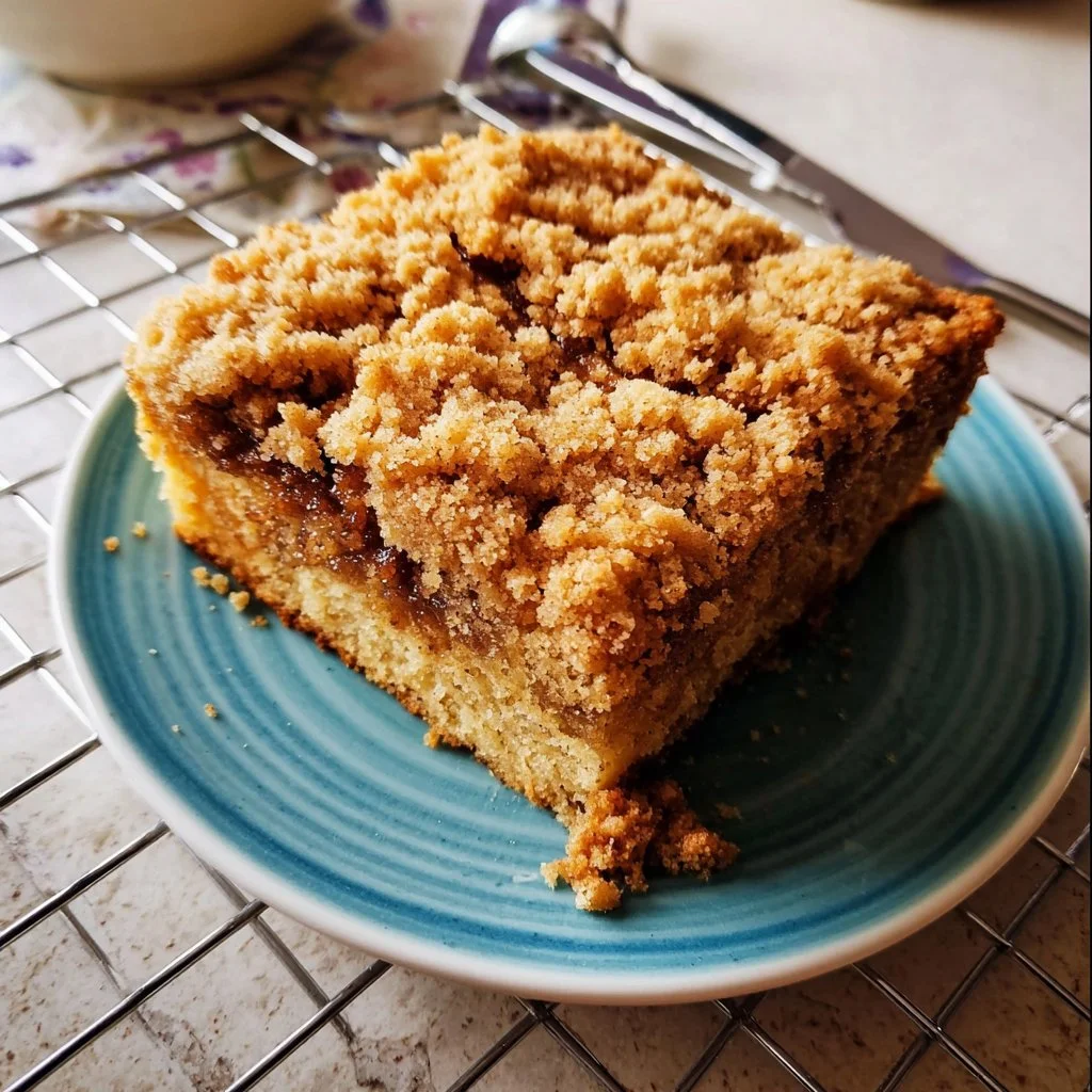 Spiced applesauce crumb cake with a buttery streusel topping