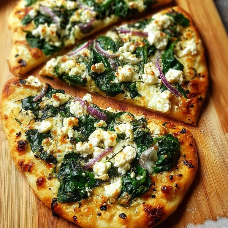 Delicious Spinach Feta Pizza on a rustic wooden table