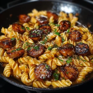Sticky Honey Garlic Sausage Pasta Skillet Delicious sticky honey garlic sausage pasta skillet dish