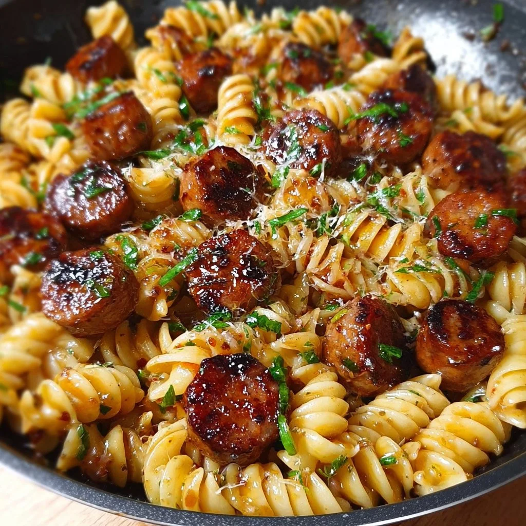Sticky Honey Garlic Sausage Pasta Skillet Sticky Honey Garlic Sausage Pasta Skillet