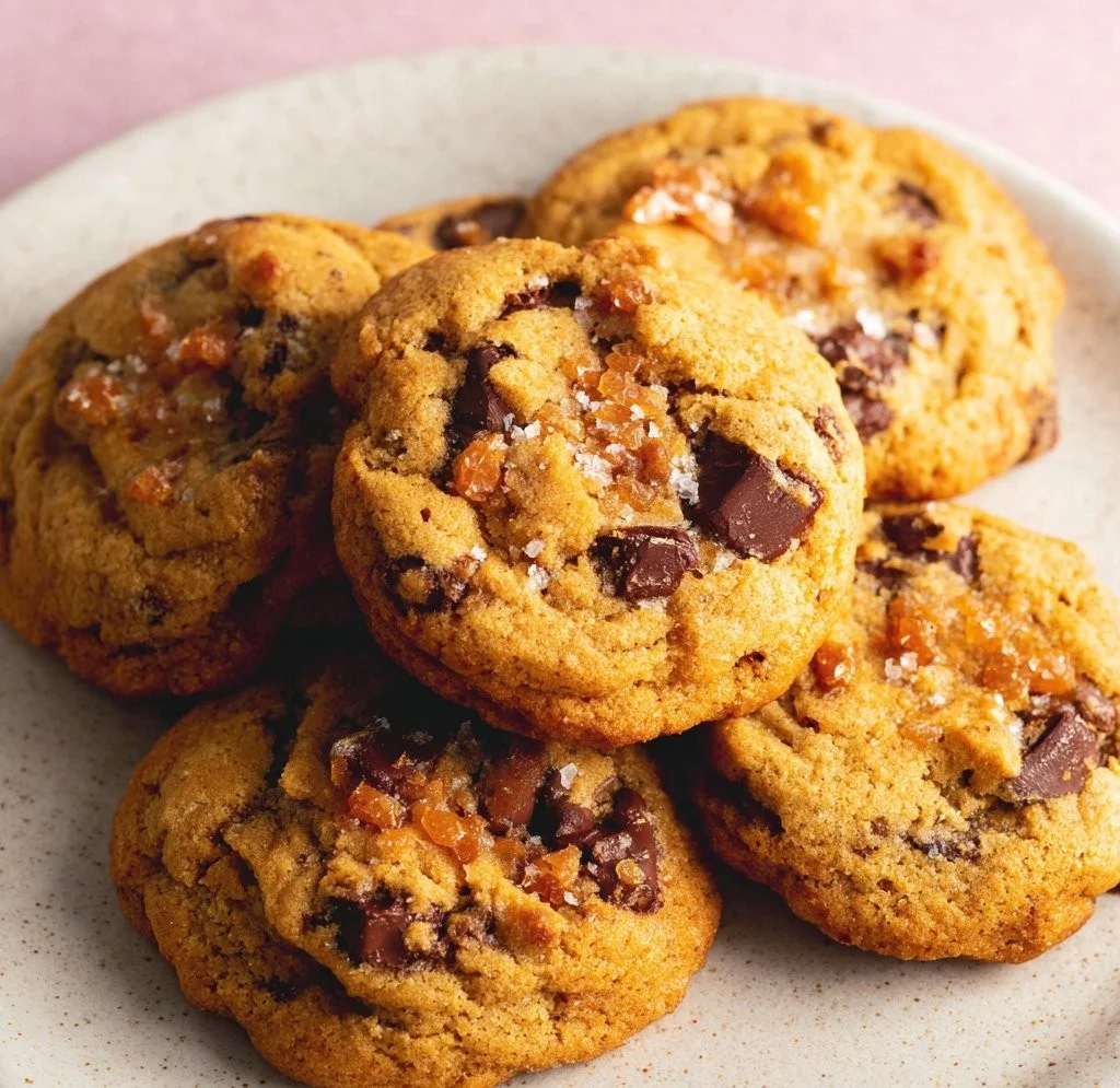 Sweet and salty crunch cookies topped with chocolate chips and nuts