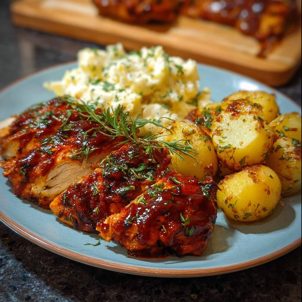 Sweet & Savory BBQ Chicken with Creamy Garlic Potatoes Sweet & Savory BBQ Chicken with Creamy Garlic Potatoes