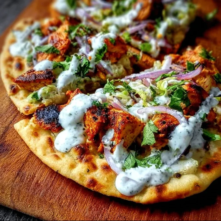 Tandoori Chicken Naan Pizza topped with vibrant toppings and spices for a unique flavor.