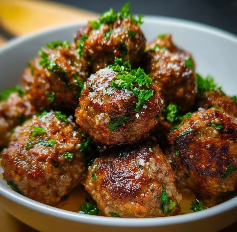 Tender Italian beef meatballs served in marinara sauce with herbs