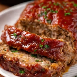 Delicious homemade meatloaf served with mashed potatoes and vegetables