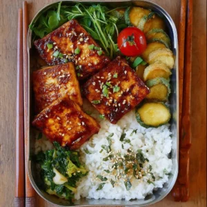 Delicious Tofu Teriyaki Bento Box ready for a quick vegan lunch
