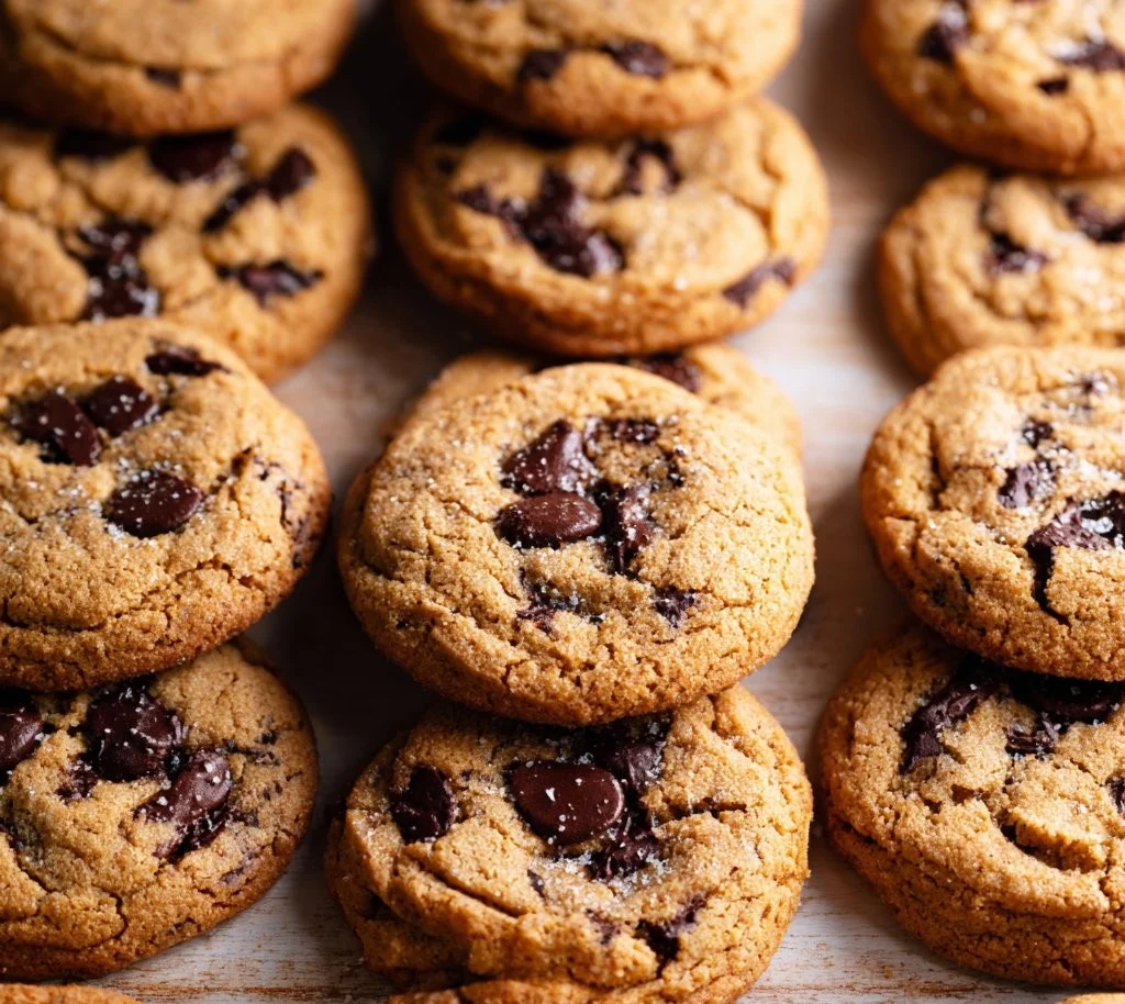 Delicious vegan chocolate chip cookies on a cooling rack