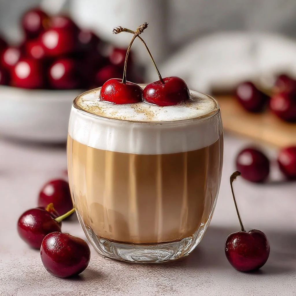 Delicious Cherry Vanilla Latte topped with whipped cream and cherries