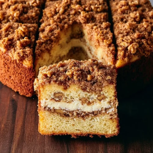 Walnut Cream Cheese Coffee Cake (with Cinnamon Walnut Crumble) Delicious Walnut Cream Cheese Coffee Cake with Cinnamon Walnut Crumble on top.