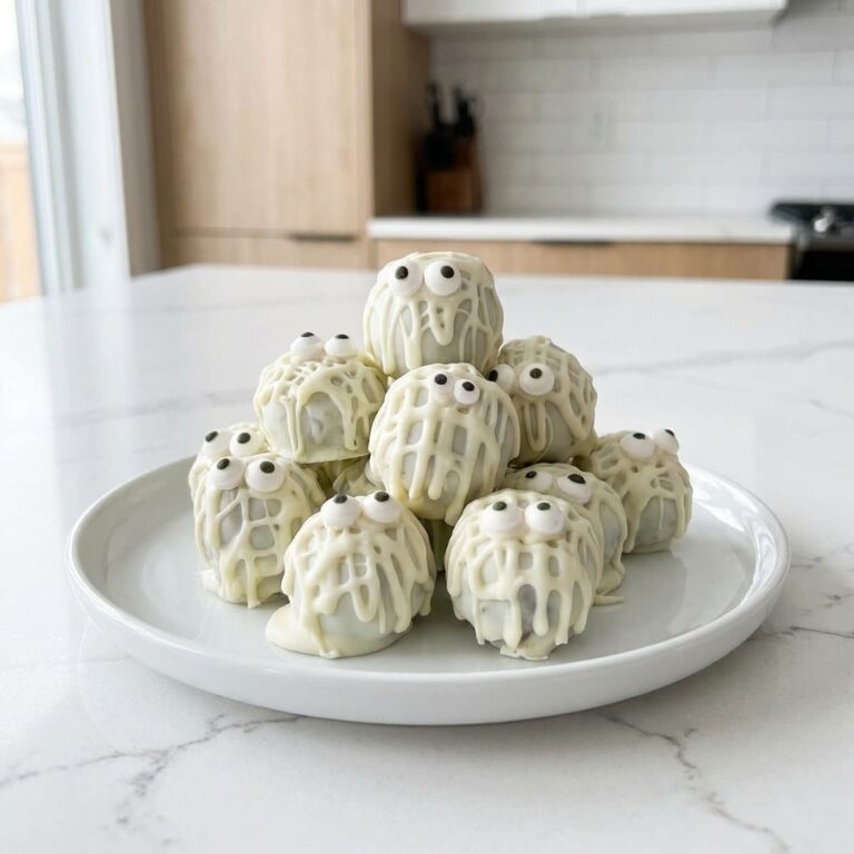 These easy Halloween Oreo Truffles feature creamy Oreo filling, a white chocolate coating, and cute mummy decorations. Perfect for Halloween parties!